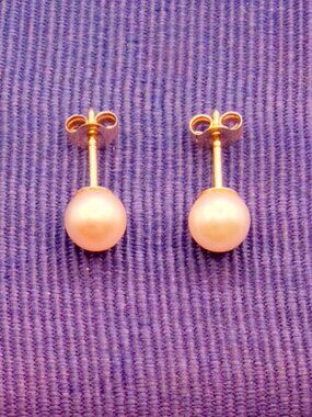 Vintage 14k Gold Cultured Pearl IPS Stud Earrings Imperial Pearl Syndicate